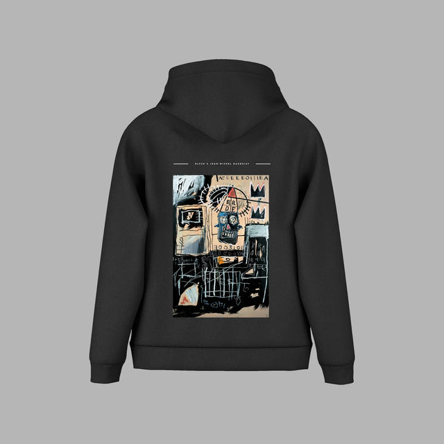 BLVCK X BASQUIAT 聯名藝術塗鴉連帽衫 - 碳灰