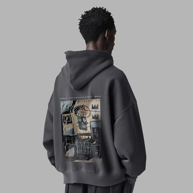 BLVCK X BASQUIAT 聯名藝術塗鴉連帽衫 - 碳灰