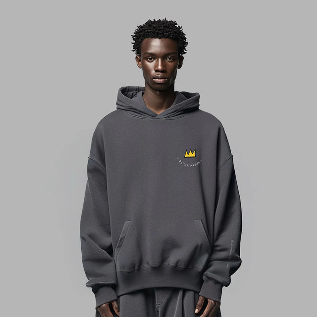 BLVCK X BASQUIAT 聯名藝術塗鴉連帽衫 - 碳灰