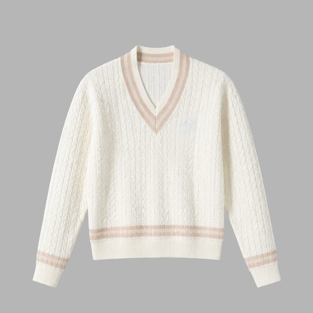 BLVCK 簡約標誌V領針織衫 - 白