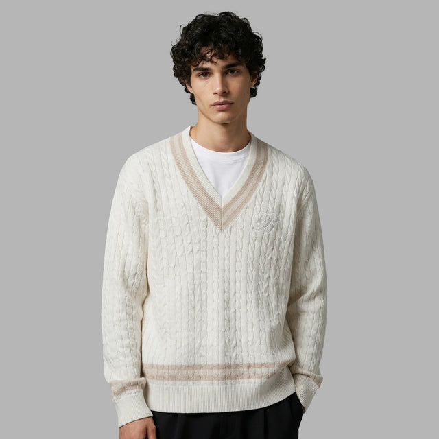 BLVCK 簡約標誌V領針織衫 - 白