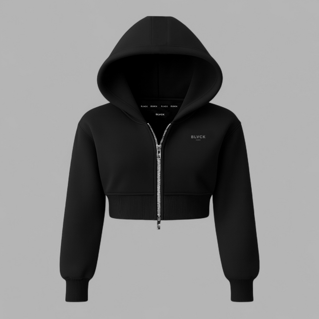 BLVCK 短版連帽外套(女款) - 黑