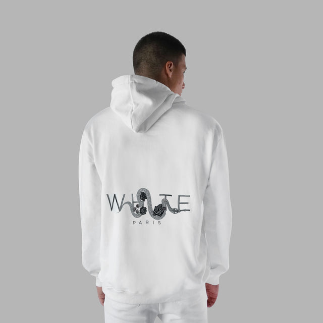WHTE 銀曼巴玫瑰LOGO連帽衫