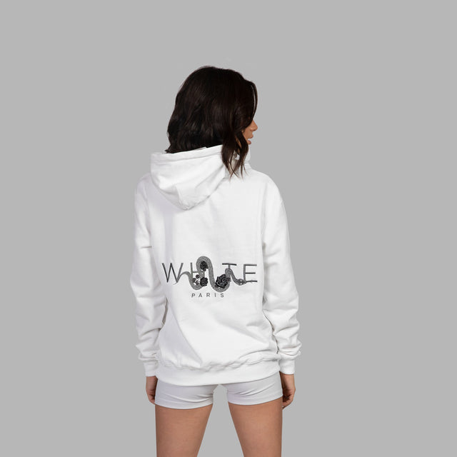 WHTE 銀曼巴玫瑰LOGO連帽衫