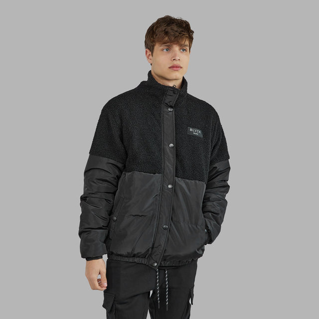 BLVCK 黯黑毛絨拼接羽絨外套