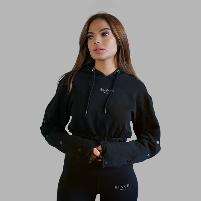 BLVCK 手袖钮扣短版连帽衫