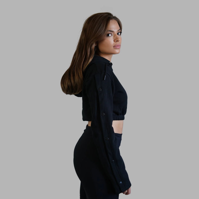 BLVCK 手袖钮扣短版连帽衫