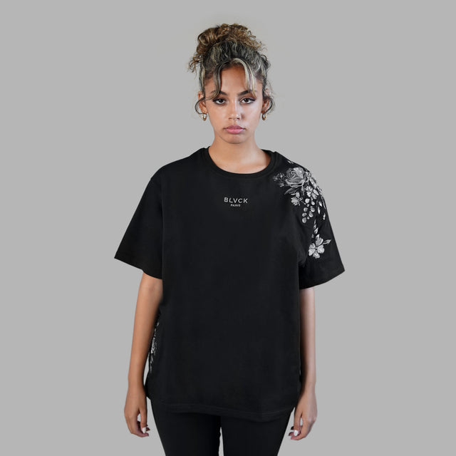 BLVCK 玫瑰花卉電繡 TEE
