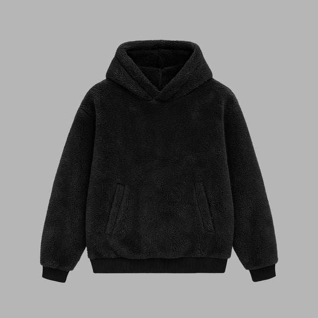 BLVCK 闇黑羊羔絨連帽衫 - 黑