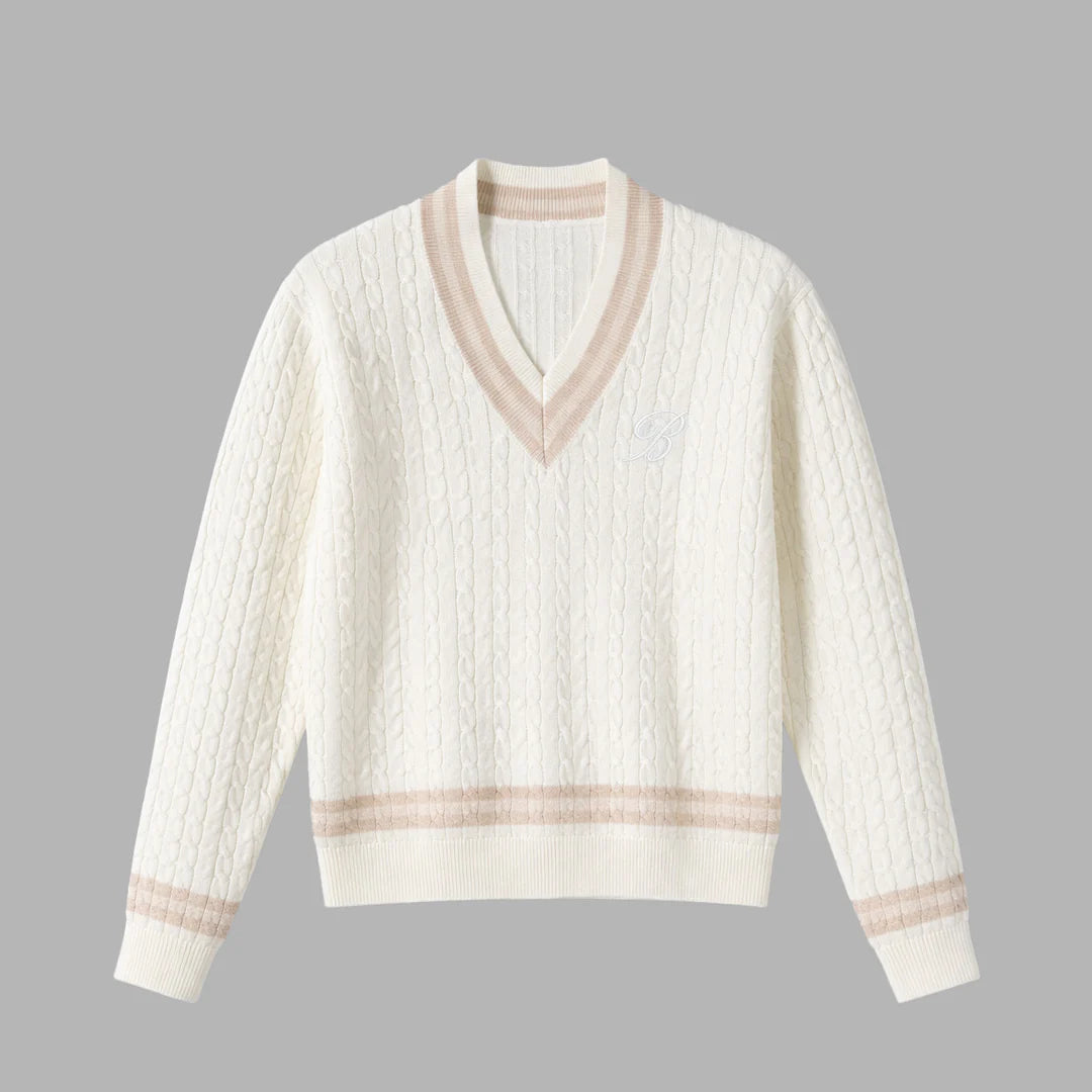 BLVCK 簡約標誌V領針織衫 - 白